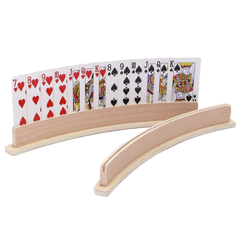 Exqline Wood Curved Playing Card Holder Racks Tray Set of 4 for Kids Seniors Adults - 13.4inch with Widen Base Stable Enough for for Bridge Canasta Foot and Hand - Image 1