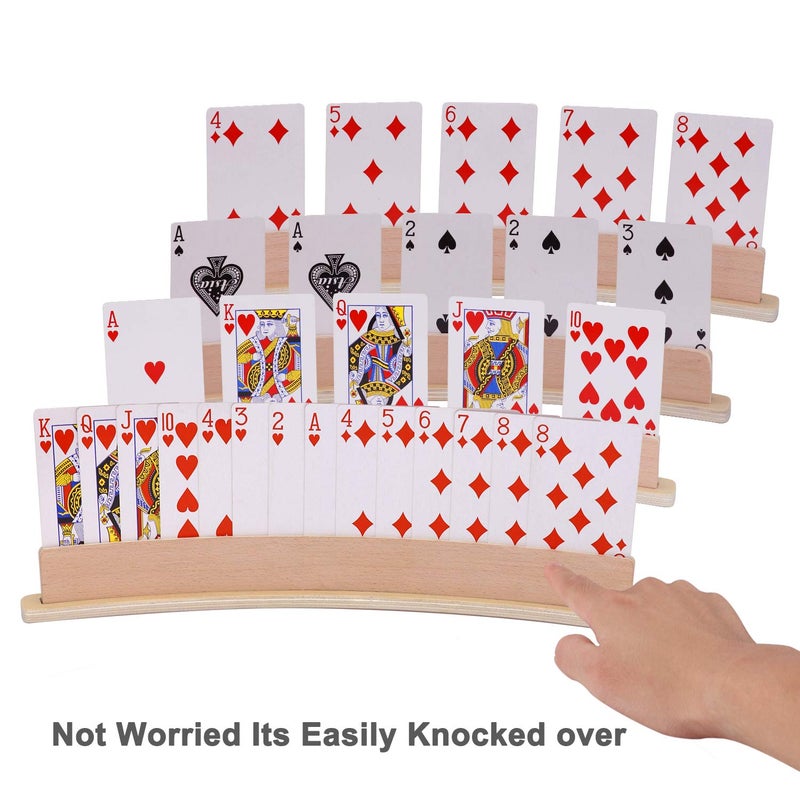 Exqline Wood Curved Playing Card Holder Racks Tray Set of 4 for Kids Seniors Adults - 13.4inch with Widen Base Stable Enough for for Bridge Canasta Foot and Hand - Image 5