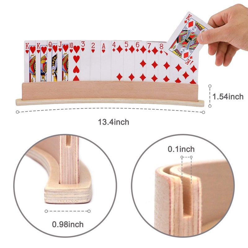 Exqline Wood Curved Playing Card Holder Racks Tray Set of 4 for Kids Seniors Adults - 13.4inch with Widen Base Stable Enough for for Bridge Canasta Foot and Hand - Image 4