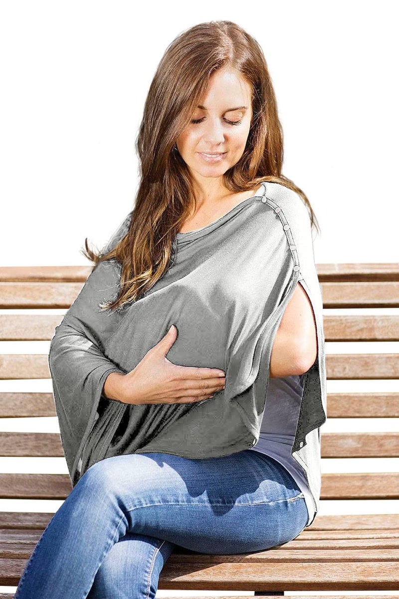 Byrd & Blume Maternity Nursing Cover Breathable Lightweight Breastfeeding Cover Wrap Shawl Scarf Poncho Full 360 (Gray, One size) - Image 2