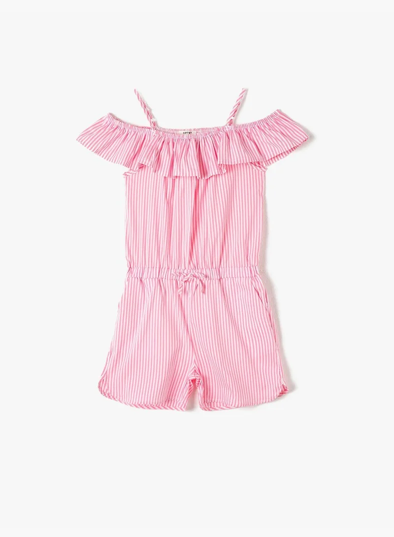 كوتون Striped Ruffle Short Jumpsuits