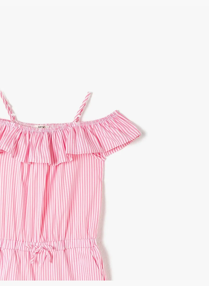 كوتون Striped Ruffle Short Jumpsuits
