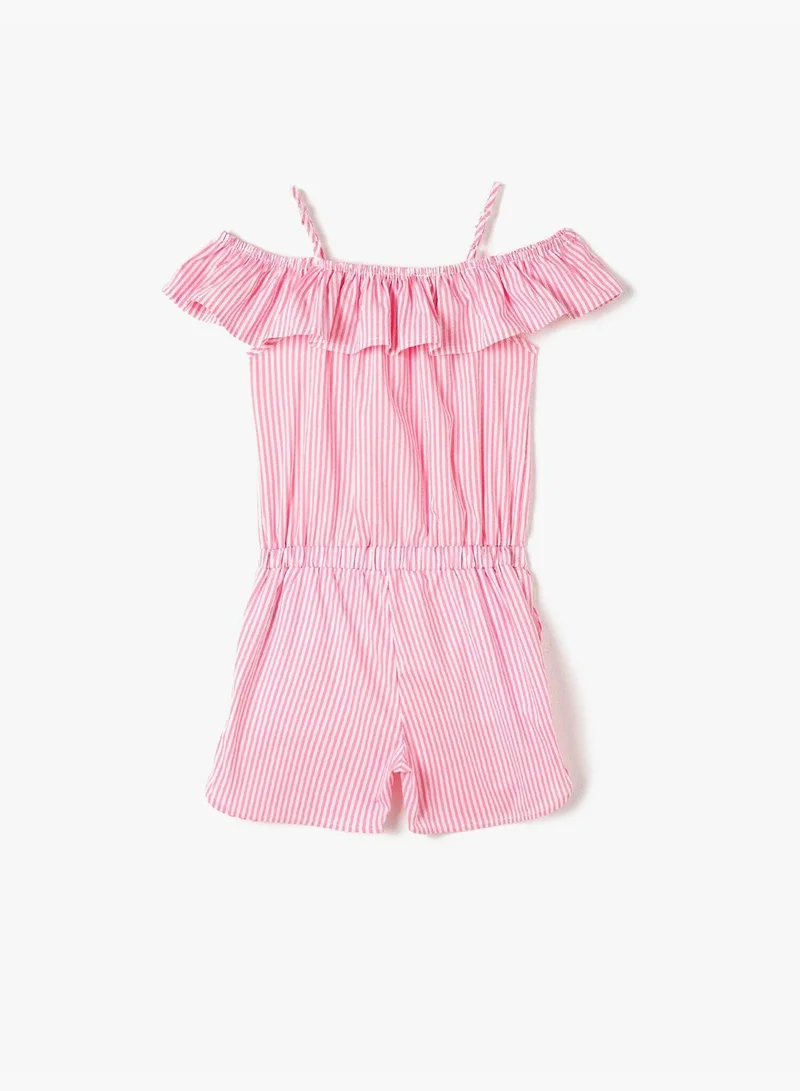 كوتون Striped Ruffle Short Jumpsuits