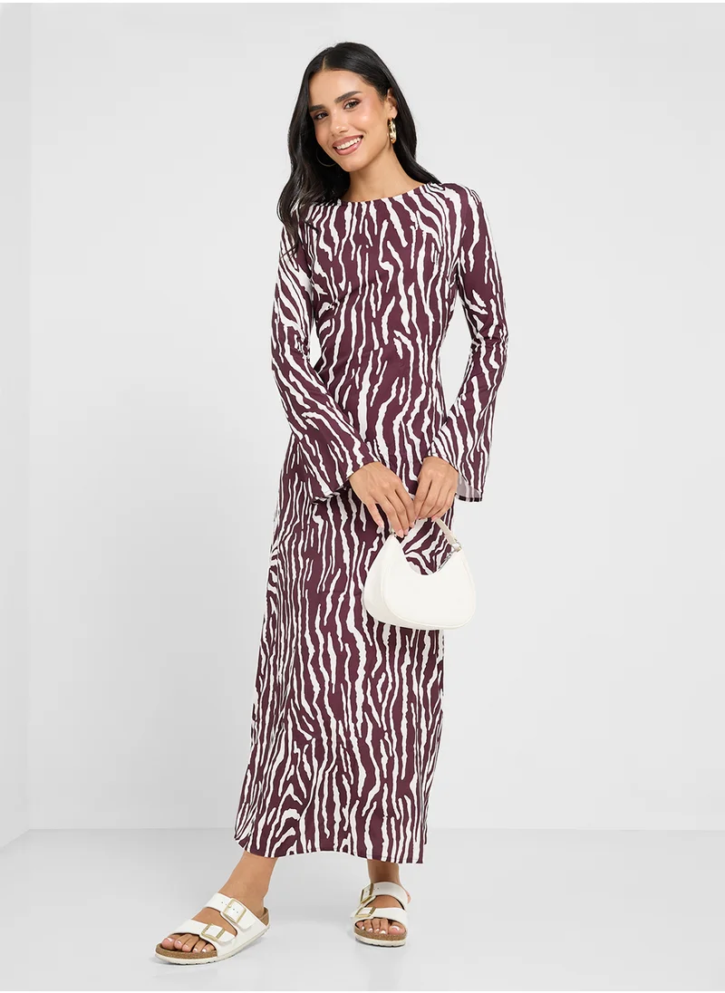 جينجر Animal Print A Line Maxi Dress