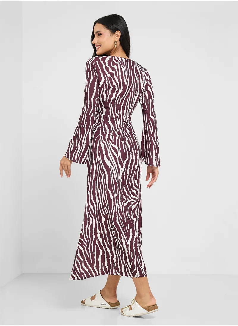 جينجر Animal Print A Line Maxi Dress
