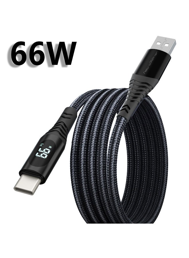 Astralxipher 2M PD66W USB-C Cable with Power Display | Fast Charge & Data Transfer | Braided (Black) - Image 1