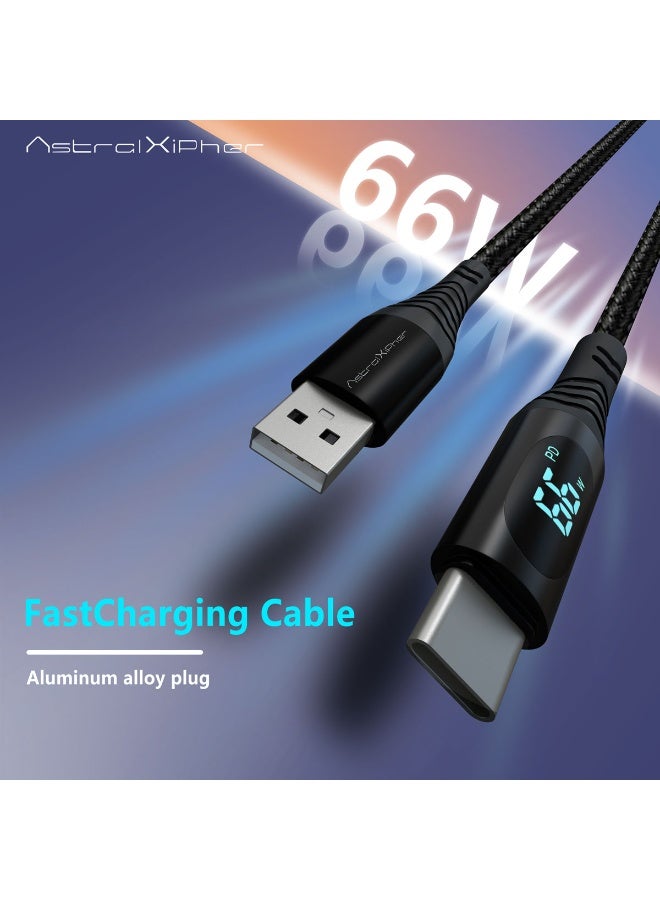 Astralxipher 2M PD66W USB-C Cable with Power Display | Fast Charge & Data Transfer | Braided (Black) - Image 2