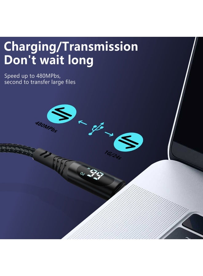 Astralxipher 2M PD66W USB-C Cable with Power Display | Fast Charge & Data Transfer | Braided (Black) - Image 3