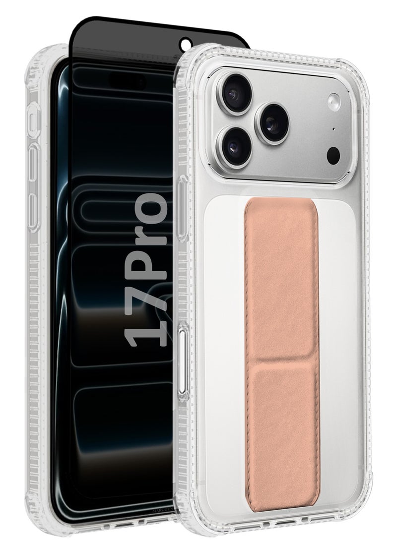 CATANES 2 Packs Finger Grip Clear Case Cover for iPhone 17 Pro- Kickstand Car Magnetic Holder Multi-function Protective Two-in-one Case with Privacy Screen Protector - Pink - Image 1