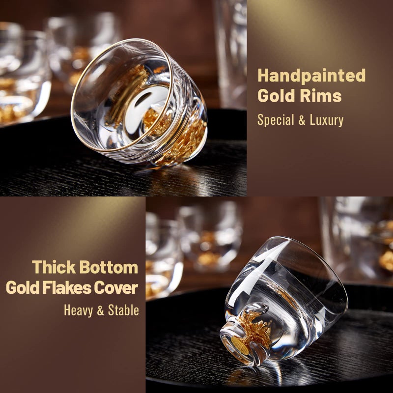 DUJUST Sake Set for 4, Crystal Sake Glass Decorated with 24K Gold Leaf Flakes, 1 Sake Bottle, 1 Sake Tank and 4 Sake Cups/Shot Glass, Cold Sake Carafe, Beautiful & Luxury Japanese Gifts Set - 6 pcs - Image 4