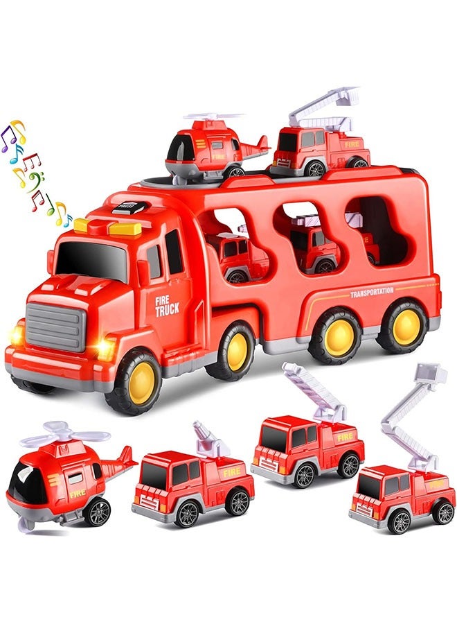 YelaJoy Fire Trucks Boy Toys for 3+ Year Old Toddlers - Toys for 3+ Years Old Transport Vehicle Carrier Truck, Boy Trucks Toy Sets, Kids Toys Boys, Gifts Toys for Boys and Girls - Image 1
