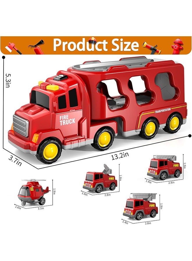 YelaJoy Fire Trucks Boy Toys for 3+ Year Old Toddlers - Toys for 3+ Years Old Transport Vehicle Carrier Truck, Boy Trucks Toy Sets, Kids Toys Boys, Gifts Toys for Boys and Girls - Image 2