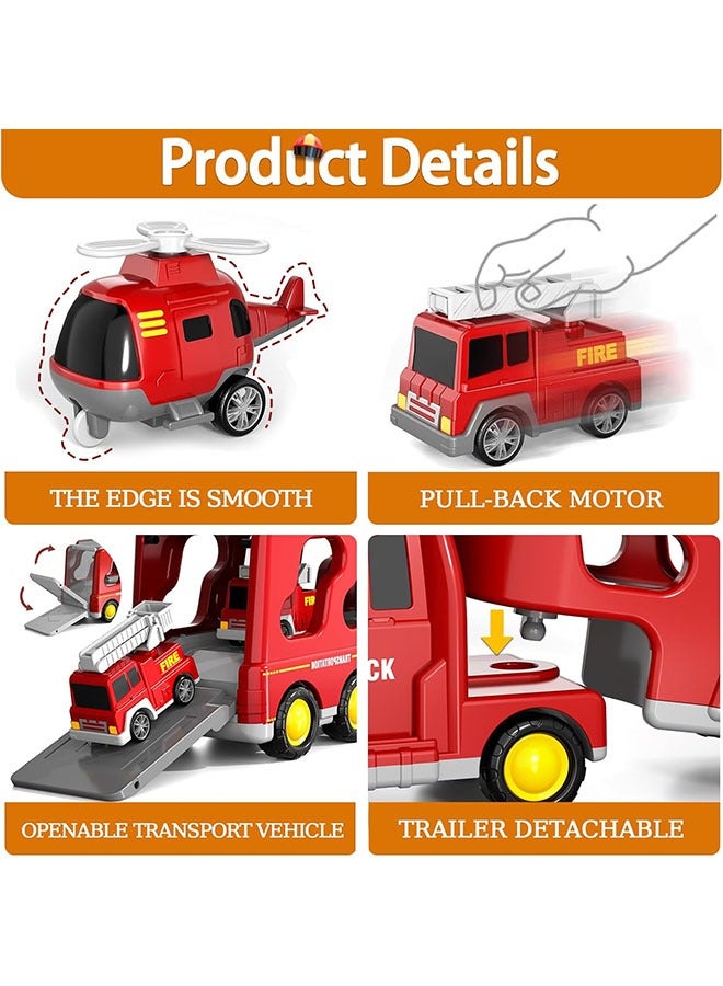 YelaJoy Fire Trucks Boy Toys for 3+ Year Old Toddlers - Toys for 3+ Years Old Transport Vehicle Carrier Truck, Boy Trucks Toy Sets, Kids Toys Boys, Gifts Toys for Boys and Girls - Image 3