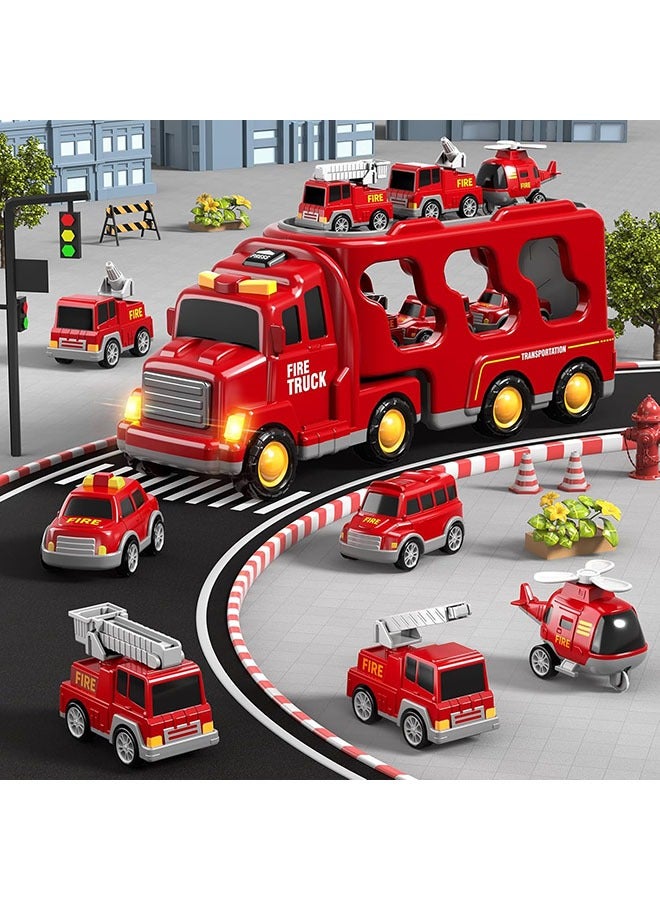 YelaJoy Fire Trucks Boy Toys for 3+ Year Old Toddlers - Toys for 3+ Years Old Transport Vehicle Carrier Truck, Boy Trucks Toy Sets, Kids Toys Boys, Gifts Toys for Boys and Girls - Image 4