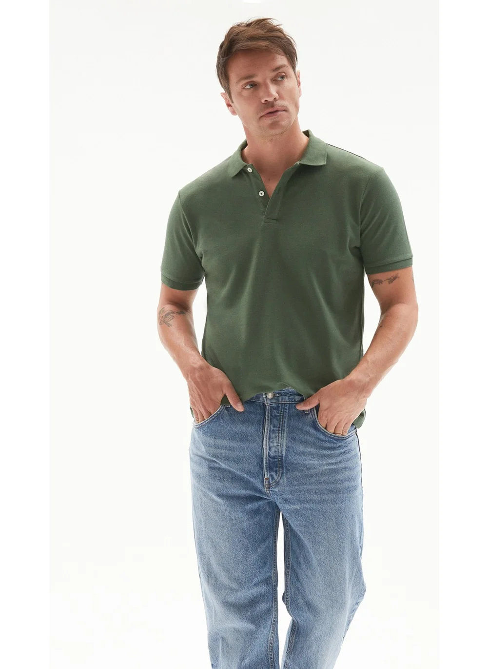 جون Men's Regular Fit 100% Cotton Basic Polo Neck T-Shirt