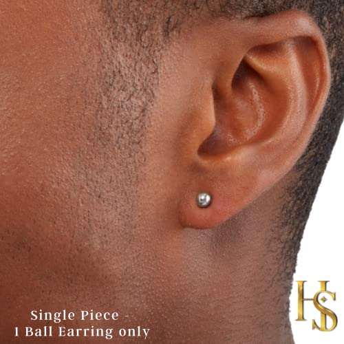 HIGHSPARK 925 Silver Men’s Round Plain Silver Ball Ear Stud in Gold Finish | 92.5 Sterling Silver Plain Ball Stud Earring | Single Stud for Men | Lovely Gift - Image 3