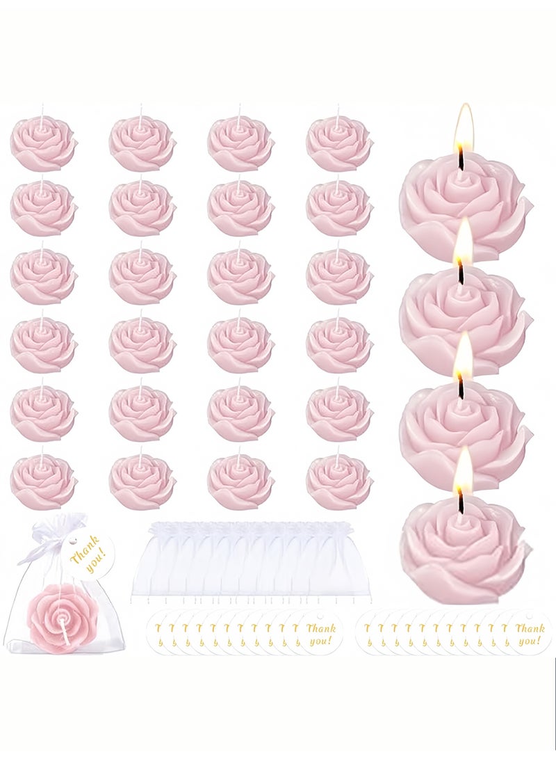 24Pcs Pink Rose Scented Candles - Handmade Flower Shape Aromatherapy Candles with Sheer Bags & Thank You Tags, Romantic Party Decoration Gift Set for Her - Image 1