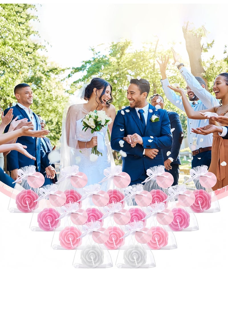 24Pcs Pink Rose Scented Candles - Handmade Flower Shape Aromatherapy Candles with Sheer Bags & Thank You Tags, Romantic Party Decoration Gift Set for Her - Image 2