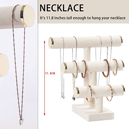 Pengup 3 Tier Bracelet Holder,Bracelet Display Stand with Metal Cap,Beige White Velvet Jewelry Organizer Displays for Necklace Scrunchies Watches Hair Ties. - Image 3