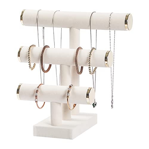 Pengup 3 Tier Bracelet Holder,Bracelet Display Stand with Metal Cap,Beige White Velvet Jewelry Organizer Displays for Necklace Scrunchies Watches Hair Ties. - Image 2