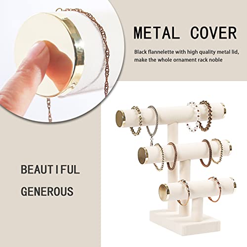 Pengup 3 Tier Bracelet Holder,Bracelet Display Stand with Metal Cap,Beige White Velvet Jewelry Organizer Displays for Necklace Scrunchies Watches Hair Ties. - Image 4