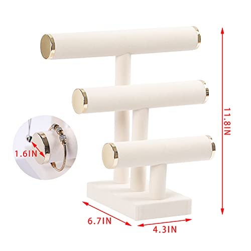 Pengup 3 Tier Bracelet Holder,Bracelet Display Stand with Metal Cap,Beige White Velvet Jewelry Organizer Displays for Necklace Scrunchies Watches Hair Ties. - Image 5