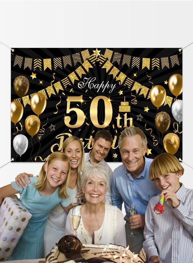 Mocsicka 50th Birthday Banner Backdrop Black and Gold Happy Birthday Decorations Banner for Men Women Fifty Years Old Party Supplies Photo Booth Props (Gold and Black, 70.8x43.3 inch) - Image 4