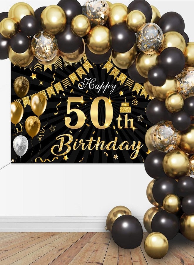 Mocsicka 50th Birthday Banner Backdrop Black and Gold Happy Birthday Decorations Banner for Men Women Fifty Years Old Party Supplies Photo Booth Props (Gold and Black, 70.8x43.3 inch) - Image 5