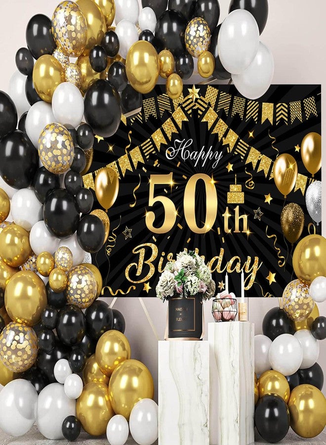 Mocsicka 50th Birthday Banner Backdrop Black and Gold Happy Birthday Decorations Banner for Men Women Fifty Years Old Party Supplies Photo Booth Props (Gold and Black, 70.8x43.3 inch) - Image 3