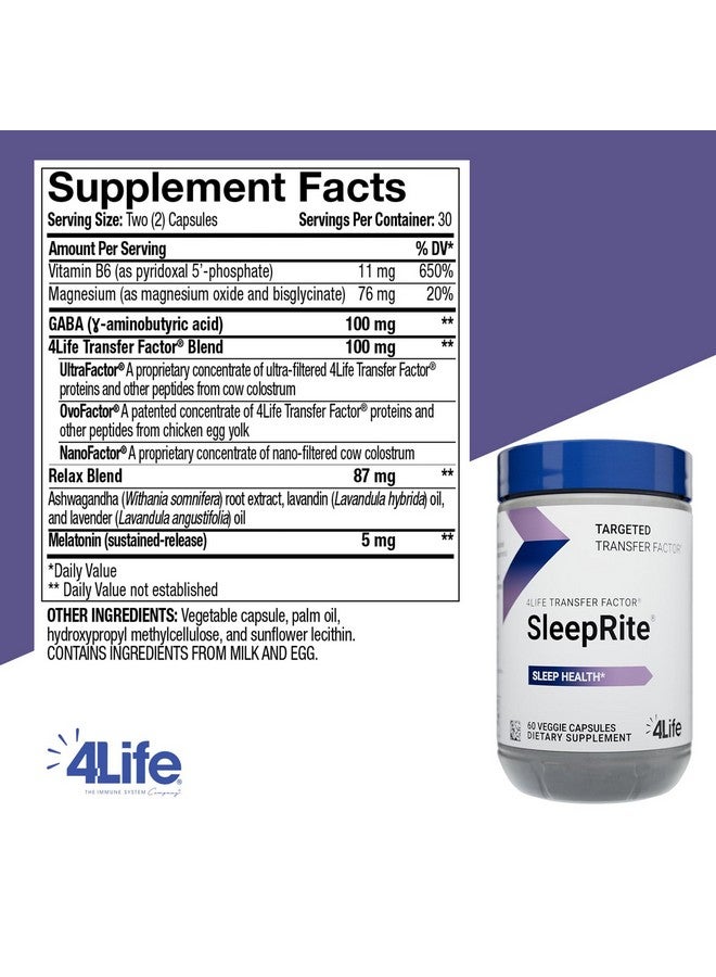 4life 4Life Transfer Factor SleepRite - All-Natural Immune and Sleep Support with GABA and melatonin - 60 Capsules - Image 2
