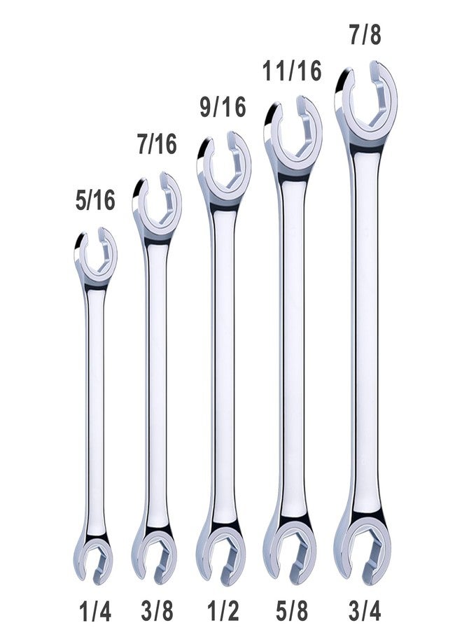 EFFICERE 5-Piece Double-End SAE Flare Nut Wrench Set in Rack, Size 1/4, 5/16, 3/8, 7/16, 1/2, 9/16, 5/8, 11/16, 3/4, 7/8” | Cr-V Steel, 6-Point Head, Best Line Wrench for Fuel, Brake, Air Conditioning - Image 4
