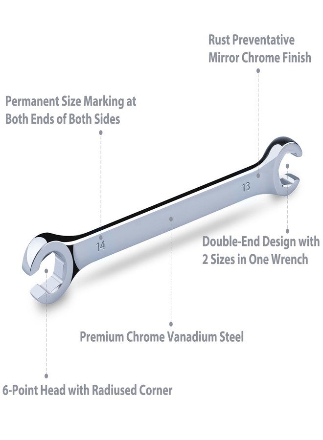 EFFICERE 5-Piece Double-End SAE Flare Nut Wrench Set in Rack, Size 1/4, 5/16, 3/8, 7/16, 1/2, 9/16, 5/8, 11/16, 3/4, 7/8” | Cr-V Steel, 6-Point Head, Best Line Wrench for Fuel, Brake, Air Conditioning - Image 5