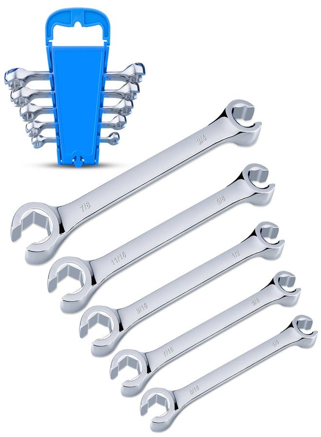 EFFICERE 5-Piece Double-End SAE Flare Nut Wrench Set in Rack, Size 1/4, 5/16, 3/8, 7/16, 1/2, 9/16, 5/8, 11/16, 3/4, 7/8” | Cr-V Steel, 6-Point Head, Best Line Wrench for Fuel, Brake, Air Conditioning - Image 1