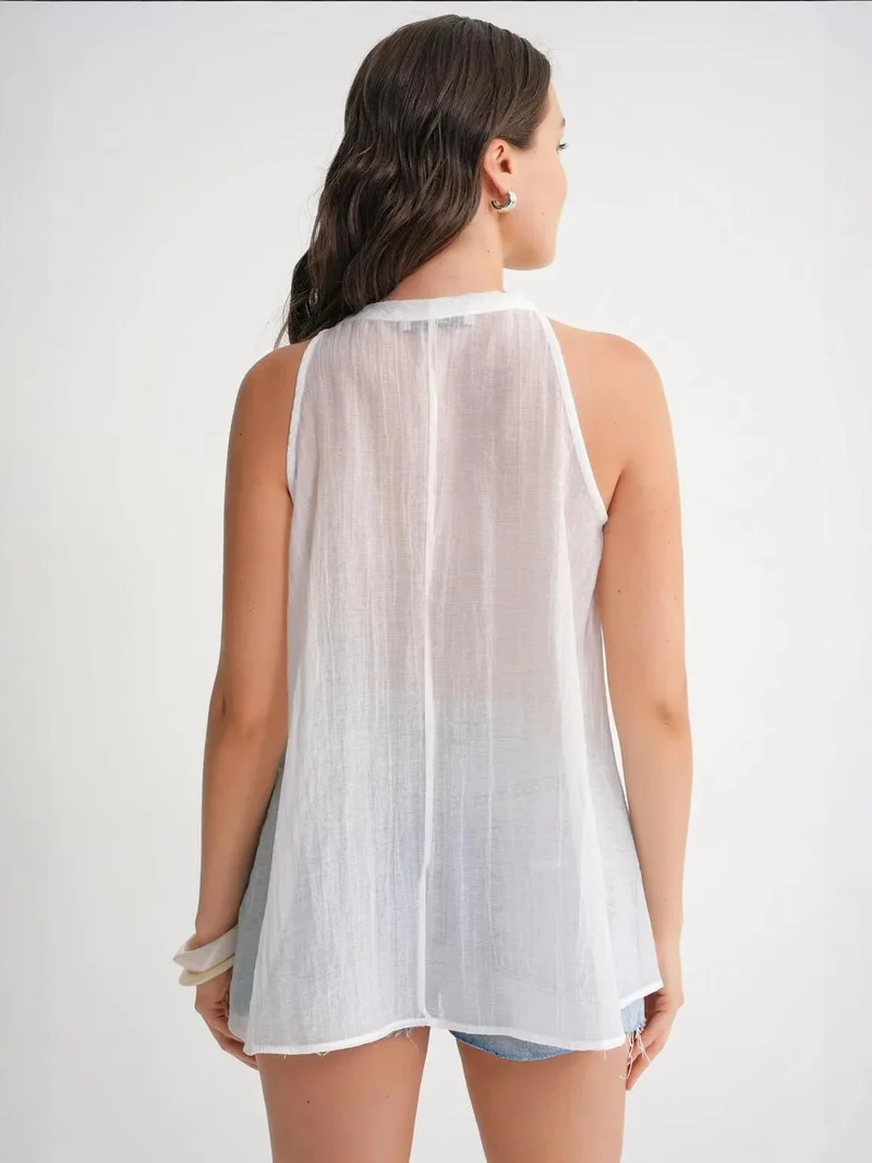 MixRay White Mixray V-Neck Tie Closure Ruffle Blouse for Women | Best Price UAE
