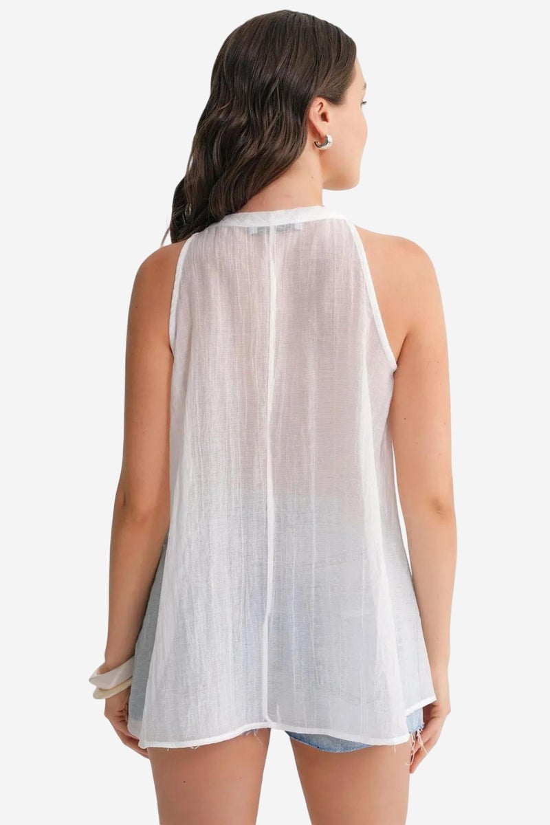 Mixray V-Neck Tie Closure Ruffle Blouse - Image 3