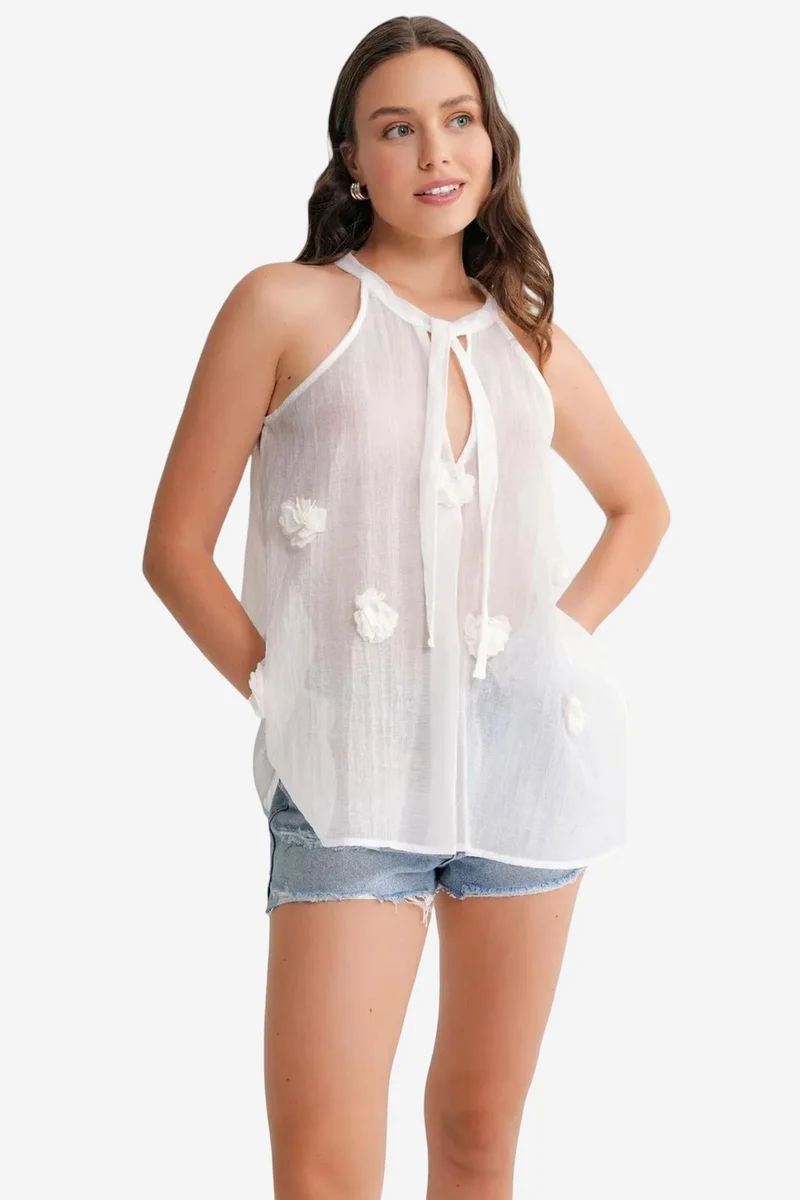 Mixray Mixray V-Neck Tie Closure Ruffle Blouse
