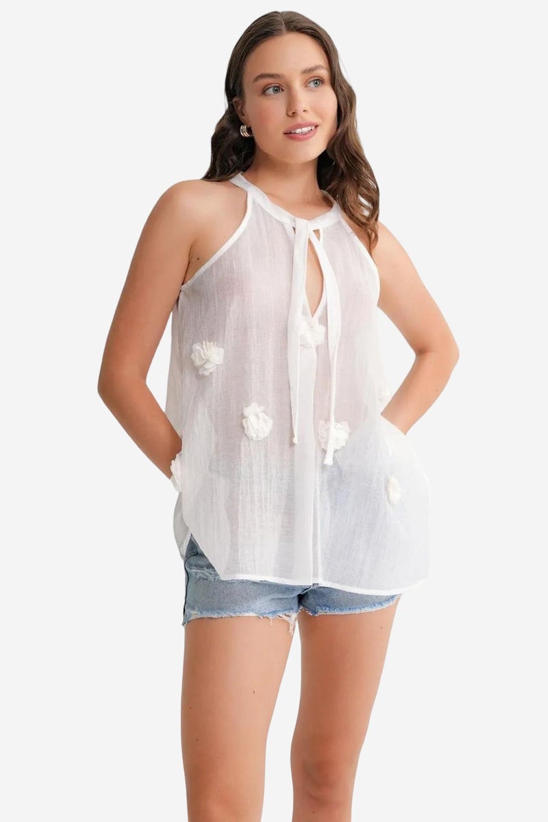 Mixray V-Neck Tie Closure Ruffle Blouse - Image 2