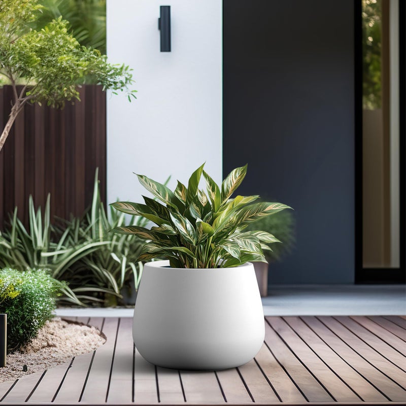 Kante Curva Series Planter, 14.8 Inch Round Concrete Garden Pot with Draiange Hole and Rubber Plug, Suitable for Indoor Plants, Home, Garden, Patio, White - Image 5