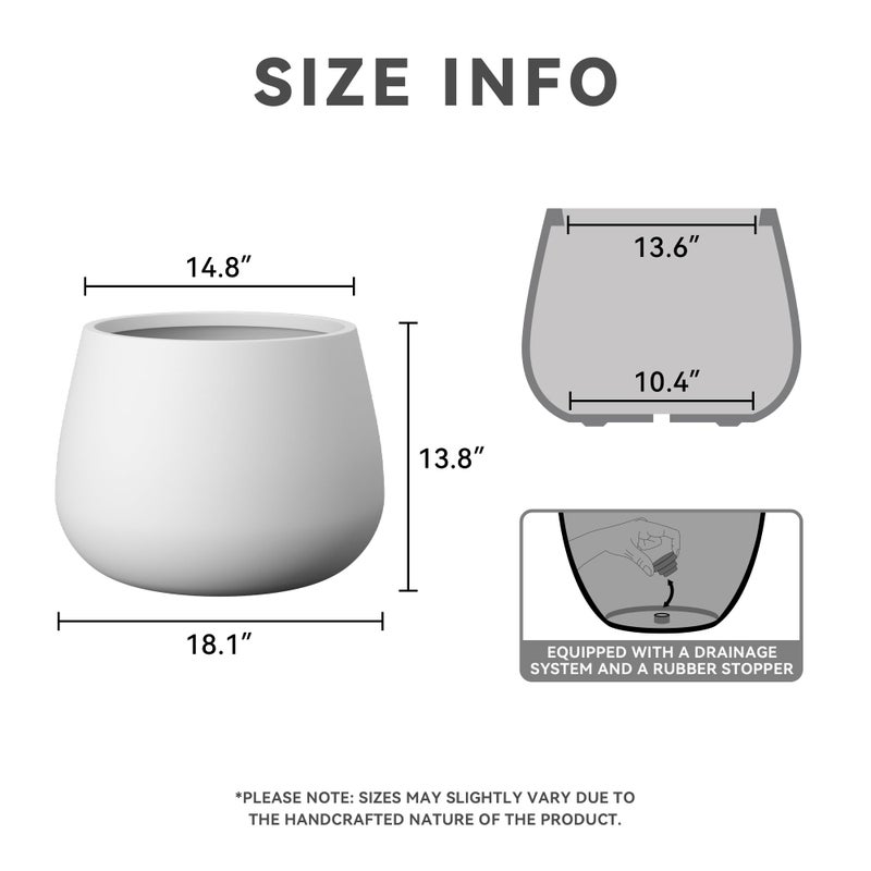 Kante Curva Series Planter, 14.8 Inch Round Concrete Garden Pot with Draiange Hole and Rubber Plug, Suitable for Indoor Plants, Home, Garden, Patio, White - Image 2