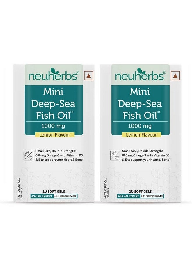 Neuherbs Neuherbs Mini Deep Sea Omega 3 Fish Oil Capsule 1000 Mg - 10 Softgels (Pack Of 2) For Men & Women|2X Omega 3 With 360 Mg Epa & 240 Mg Dha|Fish Oil Capsules With Vitamin D3 & E - Lemon Flavour,2 Count  - Image 1