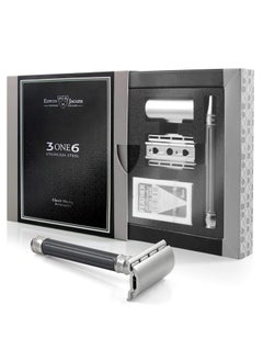 Edwin Jagger Edwin Jagger 3ONE6 DE Stainless Steel Safety Razor Grooved 1x Pack of Feather Razor Blades Anodized Gun Metal 
