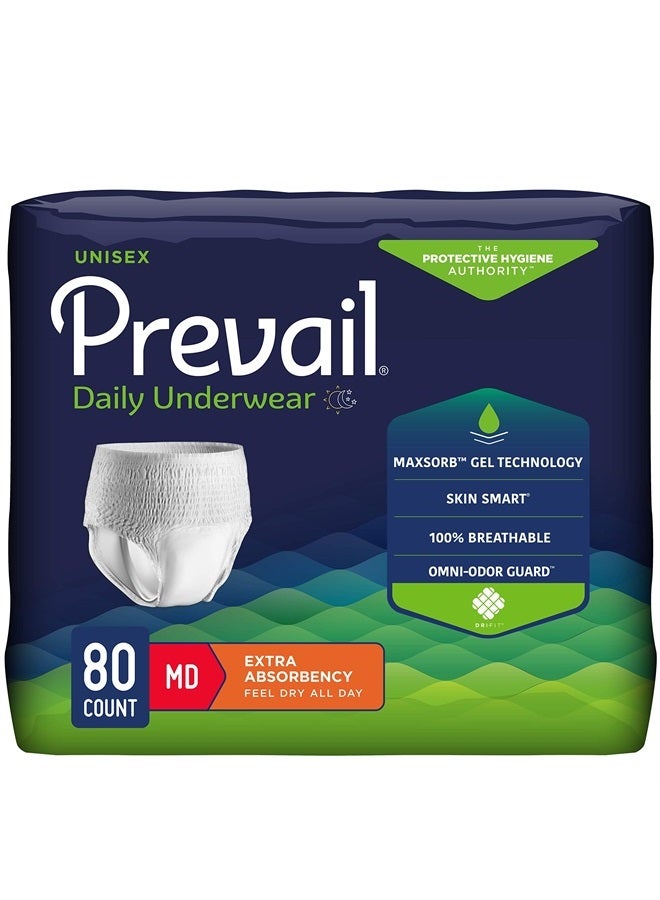 Prevail Daily Protective Underwear - Unisex Adult Incontinence Underwear - Disposable Adult Diaper for Men & Women - Maximum Absorbency - Medium - 80 Count (4 packs of 20)  - Image 1