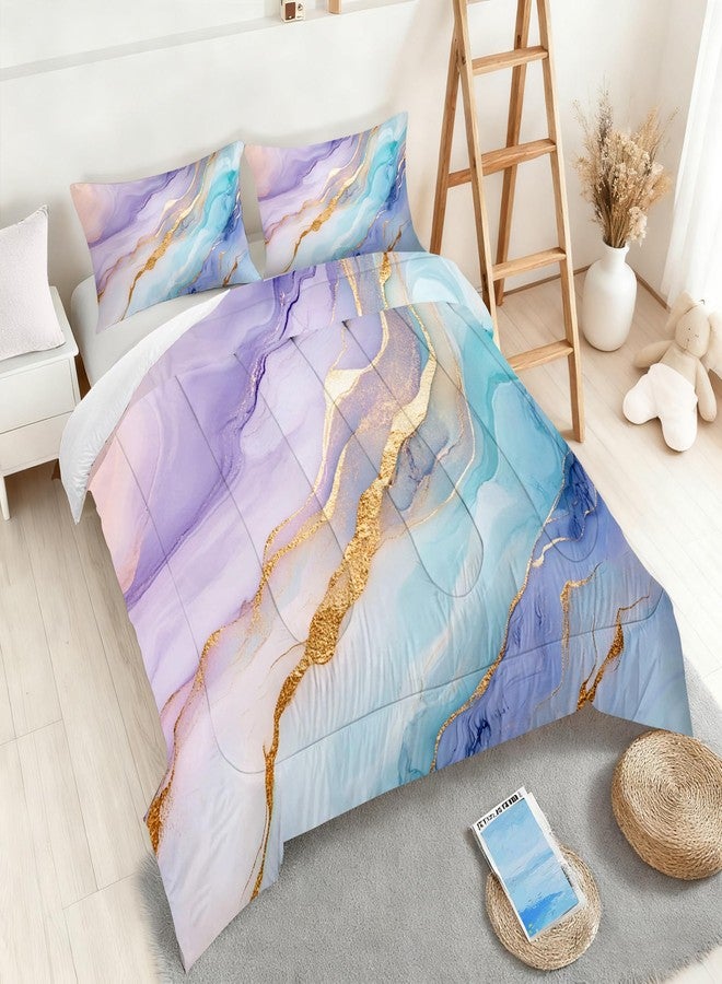 VTKON Watercolor Marble Comforter Set Twin Size, Colorful Bedding Set for Girls Boys Kids Women, Purple Pink Blue Gold Bedroom Decor, Soft Microfiber Bed Set with 1 Comforter + 1 Pillowcase - Image 5