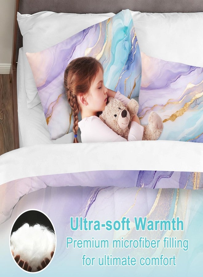 VTKON Watercolor Marble Comforter Set Twin Size, Colorful Bedding Set for Girls Boys Kids Women, Purple Pink Blue Gold Bedroom Decor, Soft Microfiber Bed Set with 1 Comforter + 1 Pillowcase - Image 2