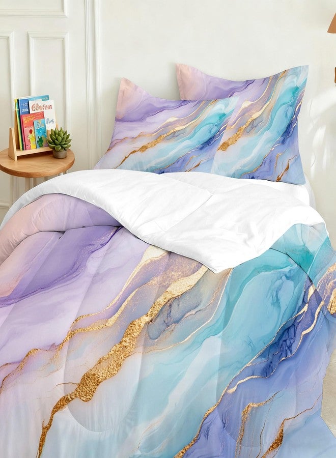 VTKON Watercolor Marble Comforter Set Twin Size, Colorful Bedding Set for Girls Boys Kids Women, Purple Pink Blue Gold Bedroom Decor, Soft Microfiber Bed Set with 1 Comforter + 1 Pillowcase - Image 4