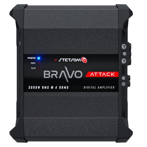 Stetsom Bravo Attack 3000 4 Ohms Mono Car Amplifier, 3000.1 3K Watts RMS, 4Ω Stable Car Audio, Full Range HD Sound Quality, 3000x1, Crossover & Bass Boost, Car Stereo Speaker MD, Smart Coolers - Image 1
