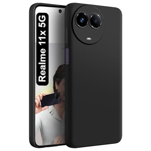 SHINESTAR Liquid Silicone Realme 11 / 11x 5G / Narzo 60x 5G Case Cover | Microfiber Inside | 360 Degree Camera Protection Bump Back Case Cover for Realme 11 / 11x 5G / Narzo 60x 5G - Black - Image 1