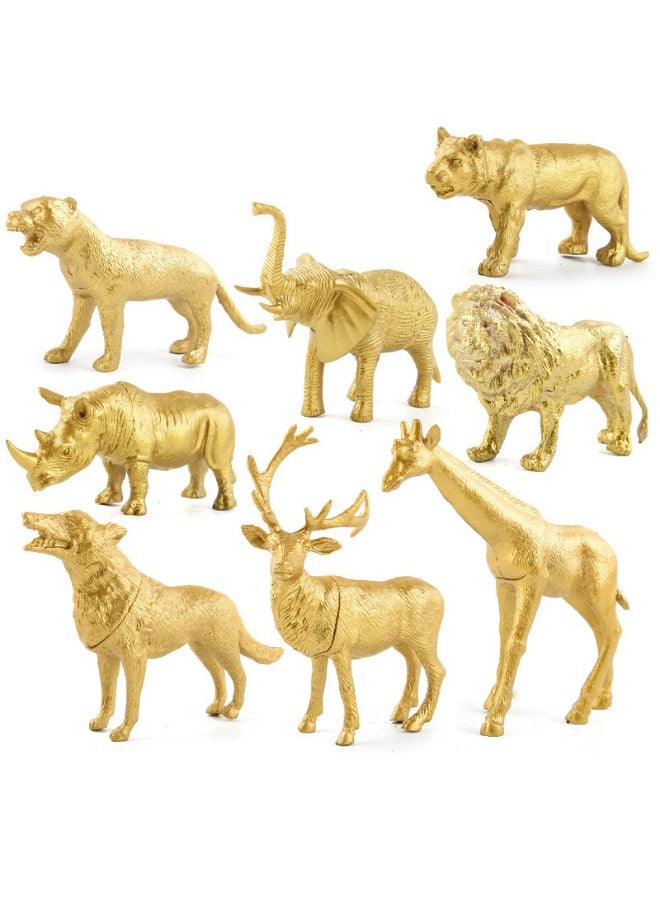 lelewu 8-Piece Simulation Golden Animal Model Set, High Quality Solid Animal Toy, Mini Gold Animal Toys, Animal Educational Toys Set, Hand Painted Animals Toy, Cake Toppers Birthday Gift for Kids Toddlers  - Image 1