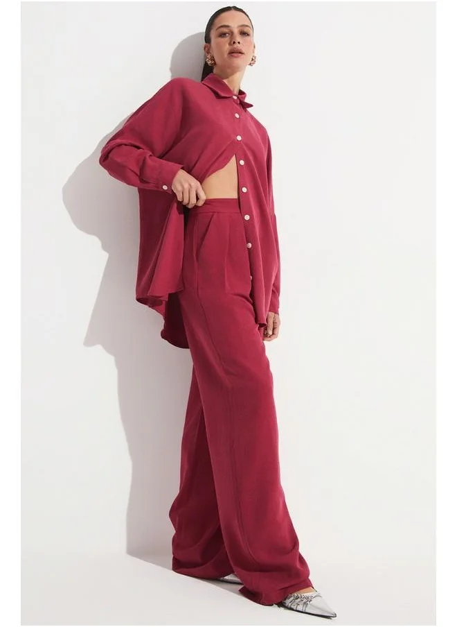 JUNE June Shirt Trousers Set Burgundy