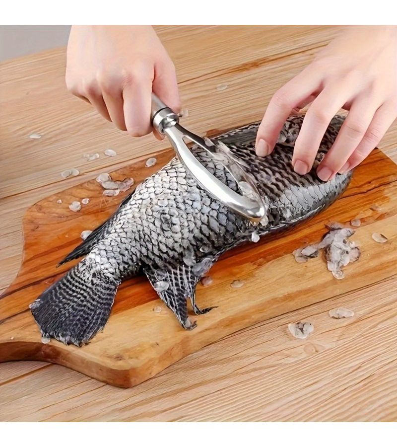1 Pc Fish Scale Scraper 3 In 1 Stainless Steel Seafood Preparation Tool Includes Scaler Gill Cutter And Garlic Grinder Durable Kitchen Gadget - Image 2